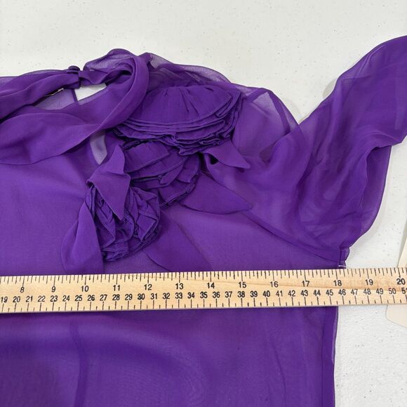 VTG Alfred Sung Purple Silk Chiffon Sheer Mock Neck Blouse 6 Floral Whimsigoth - Picture 12 of 14